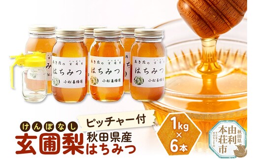 小松養蜂場 はちみつ 秋田県産 100％ 玄圃梨蜂蜜 1kg×6本 ピッチャー付