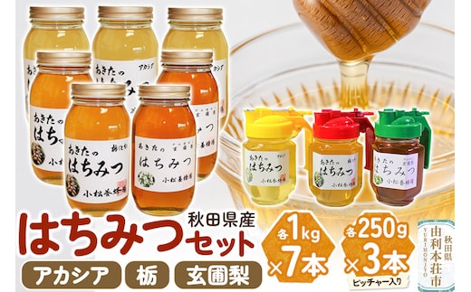 小松養蜂場 はちみつ 秋田県産 100％ 秋田のはちみつ10本セット 合計7.75kg（アカシア、栃、玄圃梨)
