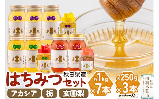 小松養蜂場 はちみつ 秋田県産 100％ 秋田のはちみつ10本セット 合計7.75kg（アカシア、栃、玄圃梨)