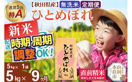 《定期便9ヶ月》令和7年産 【無洗米】通算5回特A 秋田県産ひとめぼれ 5kg(5kg×1袋)×9回 開始時期選べる お届け周期調整 隔月に調整OK お米 米 こめ 藤岡農産