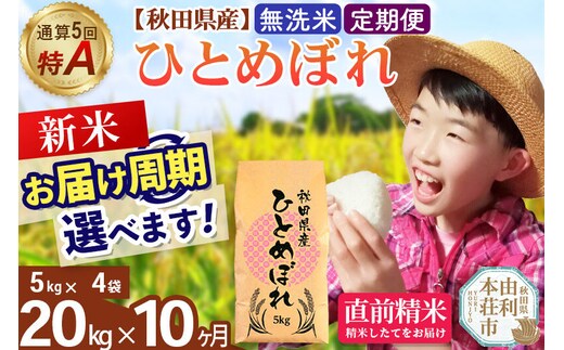 《令和8年産 新米受付》《定期便10ヶ月》【無洗米】通算5回特A 秋田県産ひとめぼれ 20kg(5kg×4袋)×10回 お届け周期調整 隔月に調整OK [米 無洗米 白米 特A 精米 秋田県 東北 お米 ひとめぼれ 小袋 小分け 直前精米 おいしい米 おすすめ]