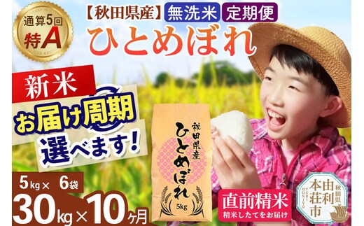 《令和8年産 新米受付》《定期便10ヶ月》【無洗米】通算5回特A 秋田県産ひとめぼれ 30kg(5kg×6袋)×10回 お届け周期調整 隔月に調整OK [米 無洗米 白米 特A 精米 秋田県 東北 お米 ひとめぼれ 小袋 小分け 直前精米 おいしい米 おすすめ]