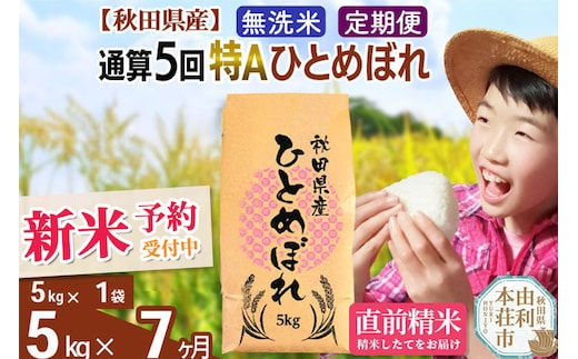 《予約受付》《定期便7ヶ月》令和7年産 【無洗米】通算5回特A 秋田県産ひとめぼれ 計5kg (5kg×1袋) お届け周期調整 隔月もOK