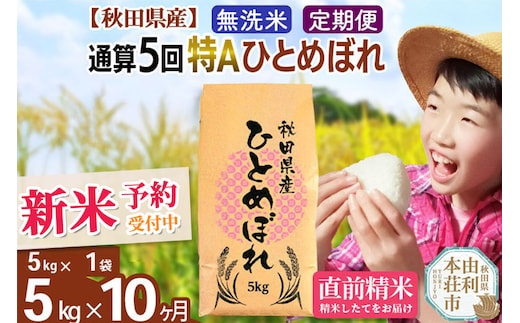 《予約受付》《定期便10ヶ月》令和7年産 【無洗米】通算5回特A 秋田県産ひとめぼれ 計5kg (5kg×1袋) お届け周期調整 隔月もOK