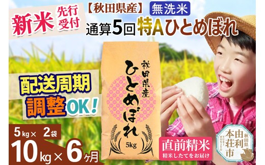 《予約受付》《定期便6ヶ月》令和7年産 【無洗米】通算5回特A 秋田県産ひとめぼれ 計10kg (5kg×2袋) お届け周期調整 隔月もOK
