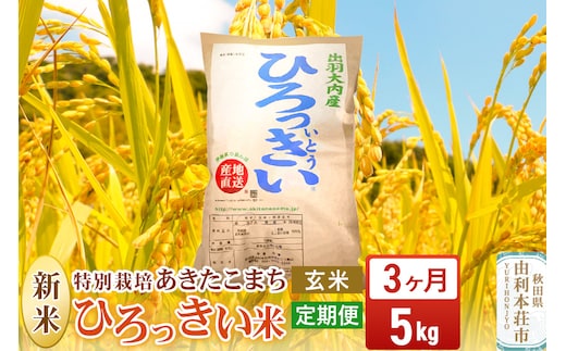 《定期便3ヶ月》【玄米】 秋田県産 あきたこまち 5kg 令和7年産 特別栽培米 ひろっきい米