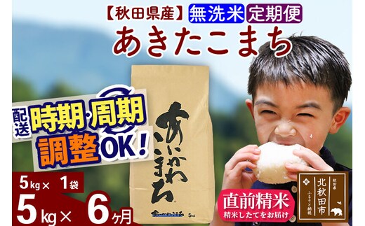 ※令和7年産※《定期便6ヶ月》秋田県産 あきたこまち 5kg【無洗米】(5kg小分け袋) 2025年産 お届け時期選べる お届け周期調整可能 隔月に調整OK お米 藤岡農産 [藤岡農産 秋田 お米 あきたこまち 米どころ 東北 北秋田市 定期便 毎月お届け]