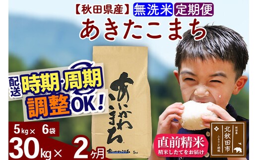 ※令和7年産※《定期便2ヶ月》秋田県産 あきたこまち 30kg【無洗米】(5kg小分け袋) 2025年産 お届け時期選べる お届け周期調整可能 隔月に調整OK お米 藤岡農産 [藤岡農産 秋田 お米 あきたこまち 米どころ 東北 北秋田市 定期便 毎月お届け]