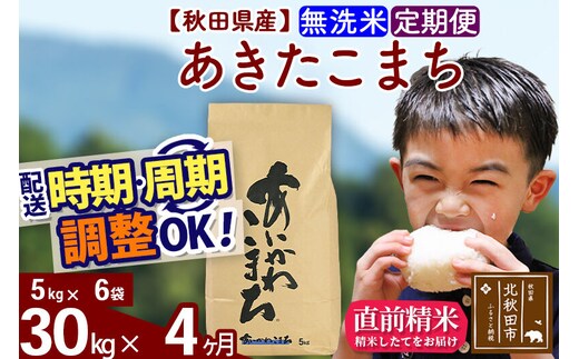 ※令和7年産※《定期便4ヶ月》秋田県産 あきたこまち 30kg【無洗米】(5kg小分け袋) 2025年産 お届け時期選べる お届け周期調整可能 隔月に調整OK お米 藤岡農産 [藤岡農産 秋田 お米 あきたこまち 米どころ 東北 北秋田市 定期便 毎月お届け]