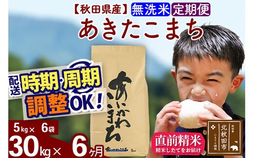※令和7年産※《定期便6ヶ月》秋田県産 あきたこまち 30kg【無洗米】(5kg小分け袋) 2025年産 お届け時期選べる お届け周期調整可能 隔月に調整OK お米 藤岡農産 [藤岡農産 秋田 お米 あきたこまち 米どころ 東北 北秋田市 定期便 毎月お届け]