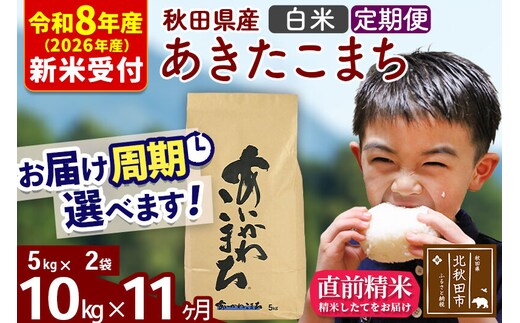 ※R8産 新米予約※ 《定期便11ヶ月》秋田県産 あきたこまち 10kg【白米】(5kg小分け袋) 2026年産 令和8年産 お届け周期調整可能 隔月に調整OK お米 藤岡農産 [藤岡農産 秋田 お米 あきたこまち 米どころ 東北 北秋田市 定期便 毎月お届け]