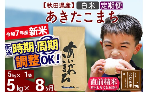 ※令和7年産 新米※《定期便8ヶ月》秋田県産 あきたこまち 5kg【白米】(5kg小分け袋) 2025年産 お届け時期選べる お届け周期調整可能 隔月に調整OK お米 藤岡農産