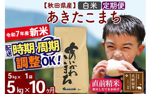 ※令和7年産 新米※《定期便10ヶ月》秋田県産 あきたこまち 5kg【白米】(5kg小分け袋) 2025年産 お届け時期選べる お届け周期調整可能 隔月に調整OK お米 藤岡農産