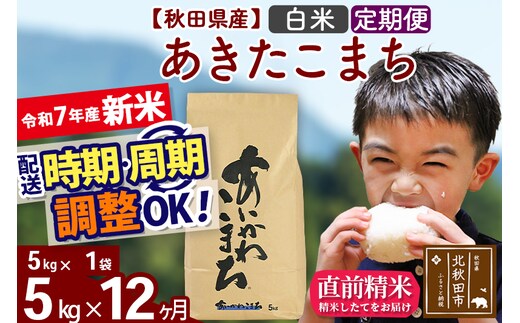 ※令和7年産 新米※《定期便12ヶ月》秋田県産 あきたこまち 5kg【白米】(5kg小分け袋) 2025年産 お届け時期選べる お届け周期調整可能 隔月に調整OK お米 藤岡農産