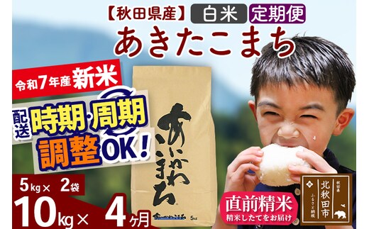 ※令和7年産 新米※《定期便4ヶ月》秋田県産 あきたこまち 10kg【白米】(5kg小分け袋) 2025年産 お届け時期選べる お届け周期調整可能 隔月に調整OK お米 藤岡農産