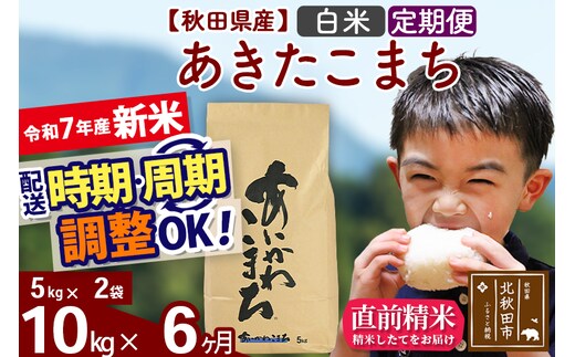 ※令和7年産 新米※《定期便6ヶ月》秋田県産 あきたこまち 10kg【白米】(5kg小分け袋) 2025年産 お届け時期選べる お届け周期調整可能 隔月に調整OK お米 藤岡農産