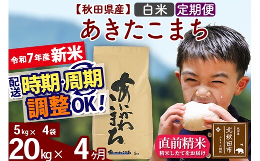 ※令和7年産 新米※《定期便4ヶ月》秋田県産 あきたこまち 20kg【白米】(5kg小分け袋) 2025年産 お届け時期選べる お届け周期調整可能 隔月に調整OK お米 藤岡農産