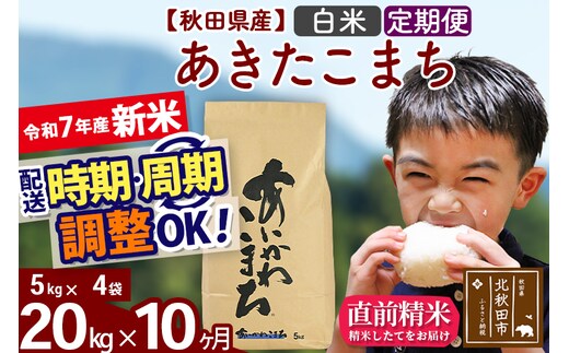 ※令和7年産 新米※《定期便10ヶ月》秋田県産 あきたこまち 20kg【白米】(5kg小分け袋) 2025年産 お届け時期選べる お届け周期調整可能 隔月に調整OK お米 藤岡農産