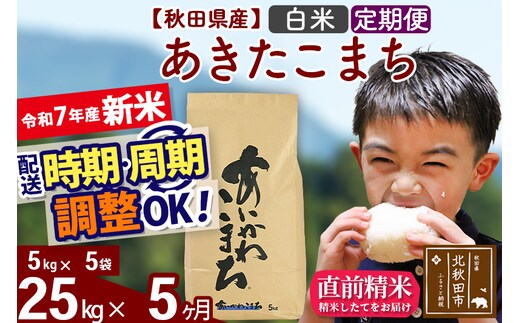 ※令和7年産 新米※《定期便5ヶ月》秋田県産 あきたこまち 25kg【白米】(5kg小分け袋) 2025年産 お届け時期選べる お届け周期調整可能 隔月に調整OK お米 藤岡農産