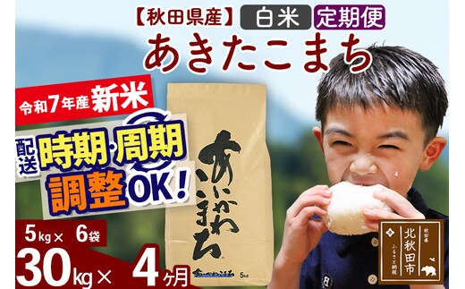 ※令和7年産 新米※《定期便4ヶ月》秋田県産 あきたこまち 30kg【白米】(5kg小分け袋) 2025年産 お届け時期選べる お届け周期調整可能 隔月に調整OK お米 藤岡農産