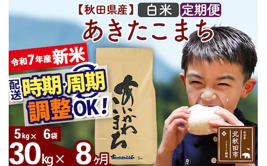 ※令和7年産 新米※《定期便8ヶ月》秋田県産 あきたこまち 30kg【白米】(5kg小分け袋) 2025年産 お届け時期選べる お届け周期調整可能 隔月に調整OK お米 藤岡農産