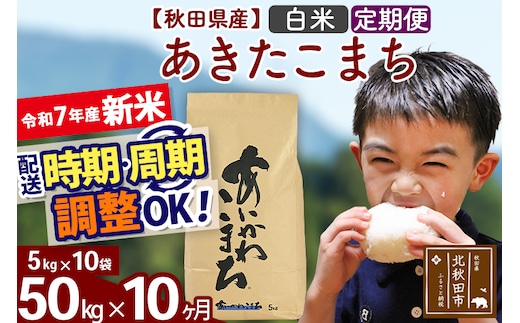※令和7年産 新米※《定期便10ヶ月》秋田県産 あきたこまち 50kg【白米】(5kg小分け袋) 2025年産 お届け時期選べる お届け周期調整可能 隔月に調整OK お米 藤岡農産