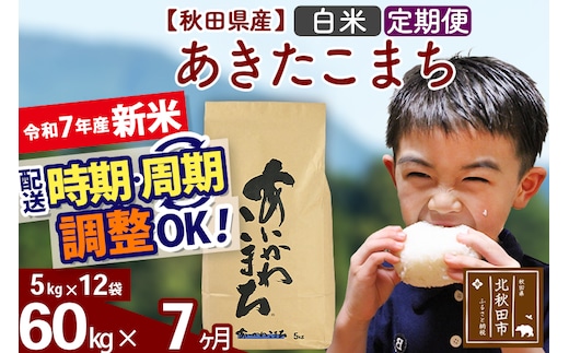 ※令和7年産 新米※《定期便7ヶ月》秋田県産 あきたこまち 60kg【白米】(5kg小分け袋) 2025年産 お届け時期選べる お届け周期調整可能 隔月に調整OK お米 藤岡農産