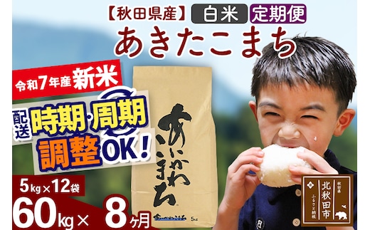 ※令和7年産 新米※《定期便8ヶ月》秋田県産 あきたこまち 60kg【白米】(5kg小分け袋) 2025年産 お届け時期選べる お届け周期調整可能 隔月に調整OK お米 藤岡農産