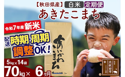 ※令和7年産 新米※《定期便6ヶ月》秋田県産 あきたこまち 70kg【白米】(5kg小分け袋) 2025年産 お届け時期選べる お届け周期調整可能 隔月に調整OK お米 藤岡農産