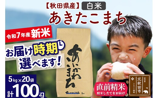 ※令和7年産 新米※秋田県産 あきたこまち 100kg【白米】(5kg小分け袋) 【1回のみお届け】2025年産 お届け時期選べる お米 藤岡農産