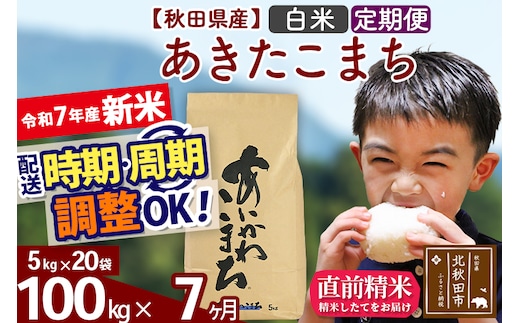 ※令和7年産 新米※《定期便7ヶ月》秋田県産 あきたこまち 100kg【白米】(5kg小分け袋) 2025年産 お届け時期選べる お届け周期調整可能 隔月に調整OK お米 藤岡農産