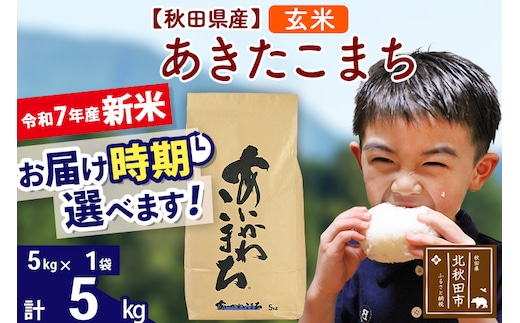 ※令和7年産 新米※秋田県産 あきたこまち 5kg【玄米】(5kg小分け袋)【1回のみお届け】2025年産 お届け時期選べる お米 藤岡農産