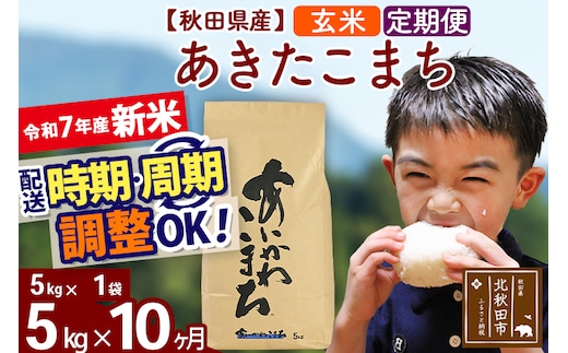 ※令和7年産 新米※《定期便10ヶ月》秋田県産 あきたこまち 5kg【玄米】(5kg小分け袋) 2025年産 お届け時期選べる お届け周期調整可能 隔月に調整OK お米 藤岡農産