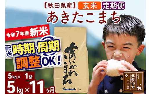 ※令和7年産 新米※《定期便11ヶ月》秋田県産 あきたこまち 5kg【玄米】(5kg小分け袋) 2025年産 お届け時期選べる お届け周期調整可能 隔月に調整OK お米 藤岡農産