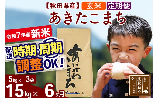 ※令和7年産 新米※《定期便6ヶ月》秋田県産 あきたこまち 15kg【玄米】(5kg小分け袋) 2025年産 お届け時期選べる お届け周期調整可能 隔月に調整OK お米 藤岡農産