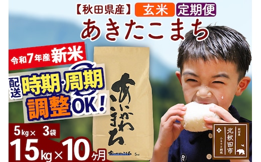※令和7年産 新米※《定期便10ヶ月》秋田県産 あきたこまち 15kg【玄米】(5kg小分け袋) 2025年産 お届け時期選べる お届け周期調整可能 隔月に調整OK お米 藤岡農産