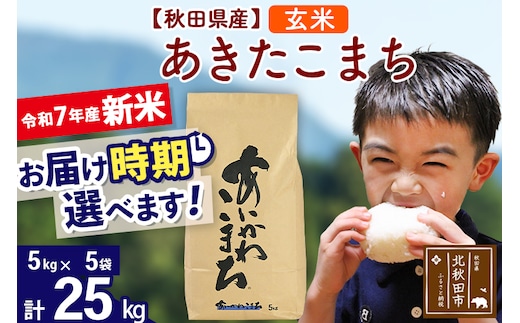※令和7年産 新米※秋田県産 あきたこまち 25kg【玄米】(5kg小分け袋)【1回のみお届け】2025年産 お届け時期選べる お米 藤岡農産