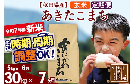 ※令和7年産 新米※《定期便7ヶ月》秋田県産 あきたこまち 30kg【玄米】(5kg小分け袋) 2025年産 お届け時期選べる お届け周期調整可能 隔月に調整OK お米 藤岡農産
