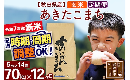 ※令和7年産 新米※《定期便12ヶ月》秋田県産 あきたこまち 70kg【玄米】(5kg小分け袋) 2025年産 お届け時期選べる お届け周期調整可能 隔月に調整OK お米 藤岡農産