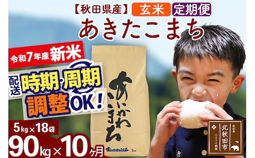 ※令和7年産 新米※《定期便10ヶ月》秋田県産 あきたこまち 90kg【玄米】(5kg小分け袋) 2025年産 お届け時期選べる お届け周期調整可能 隔月に調整OK お米 藤岡農産