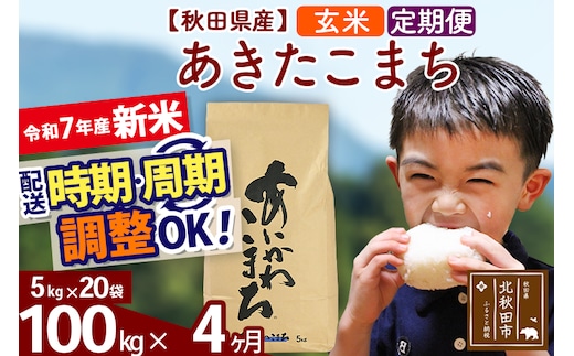 ※令和7年産 新米※《定期便4ヶ月》秋田県産 あきたこまち 100kg【玄米】(5kg小分け袋) 2025年産 お届け時期選べる お届け周期調整可能 隔月に調整OK お米 藤岡農産