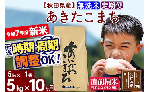 ※令和7年産 新米※《定期便10ヶ月》秋田県産 あきたこまち 5kg【無洗米】(5kg小分け袋) 2025年産 お届け時期選べる お届け周期調整可能 隔月に調整OK お米 藤岡農産