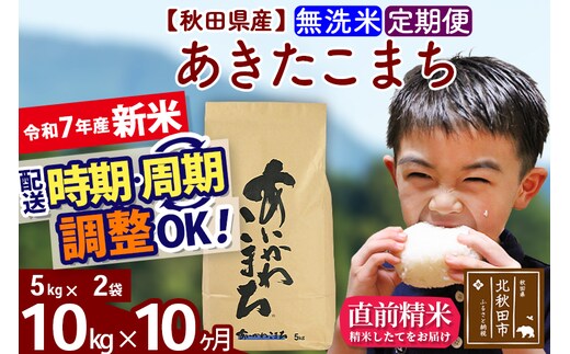 ※令和7年産 新米※《定期便10ヶ月》秋田県産 あきたこまち 10kg【無洗米】(5kg小分け袋) 2025年産 お届け時期選べる お届け周期調整可能 隔月に調整OK お米 藤岡農産