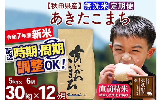 ※令和7年産 新米※《定期便12ヶ月》秋田県産 あきたこまち 30kg【無洗米】(5kg小分け袋) 2025年産 お届け時期選べる お届け周期調整可能 隔月に調整OK お米 藤岡農産