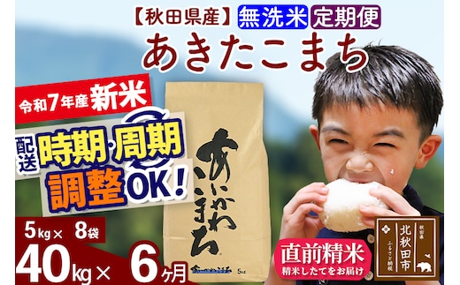 ※令和7年産 新米※《定期便6ヶ月》秋田県産 あきたこまち 40kg【無洗米】(5kg小分け袋) 2025年産 お届け時期選べる お届け周期調整可能 隔月に調整OK お米 藤岡農産