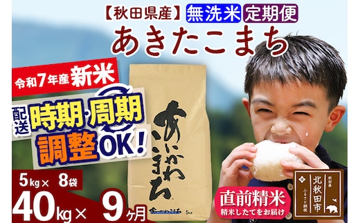 ※令和7年産 新米※《定期便9ヶ月》秋田県産 あきたこまち 40kg【無洗米】(5kg小分け袋) 2025年産 お届け時期選べる お届け周期調整可能 隔月に調整OK お米 藤岡農産