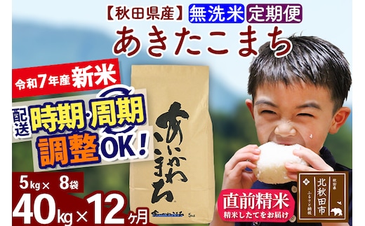 ※令和7年産 新米※《定期便12ヶ月》秋田県産 あきたこまち 40kg【無洗米】(5kg小分け袋) 2025年産 お届け時期選べる お届け周期調整可能 隔月に調整OK お米 藤岡農産