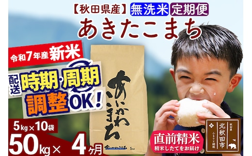 ※令和7年産 新米※《定期便4ヶ月》秋田県産 あきたこまち 50kg【無洗米】(5kg小分け袋) 2025年産 お届け時期選べる お届け周期調整可能 隔月に調整OK お米 藤岡農産