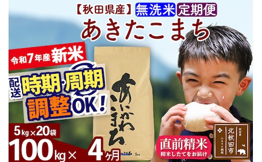 ※令和7年産 新米※《定期便4ヶ月》秋田県産 あきたこまち 100kg【無洗米】(5kg小分け袋) 2025年産 お届け時期選べる お届け周期調整可能 隔月に調整OK お米 藤岡農産