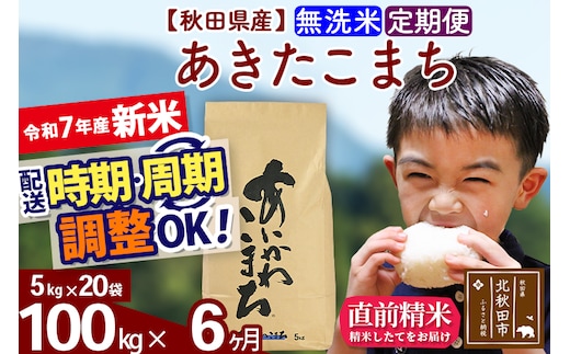 ※令和7年産 新米※《定期便6ヶ月》秋田県産 あきたこまち 100kg【無洗米】(5kg小分け袋) 2025年産 お届け時期選べる お届け周期調整可能 隔月に調整OK お米 藤岡農産